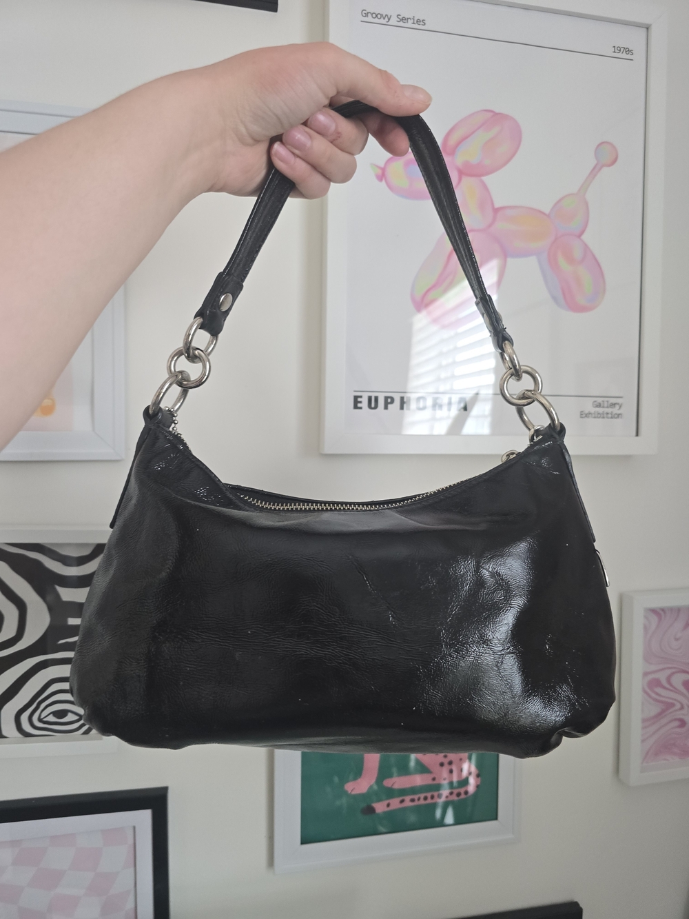 Authentic Coach Y2K Poppy Groovy Purse Black Patent Leather W/Cherry Charm - Picture 4 of 10